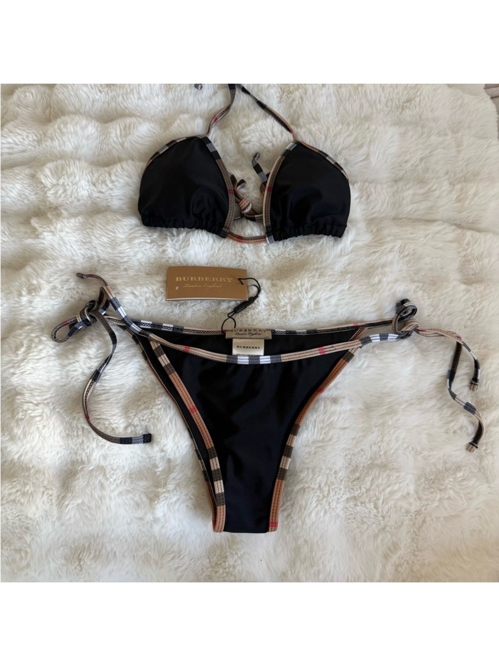 Burberry Black Bikini with Iconic Check Trim